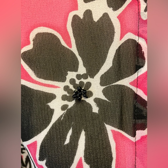 🦋Laura Ashley Womens Silk Jacket, Size M, Pink/Black/White, Beaded, Floral - Picture 5 of 5